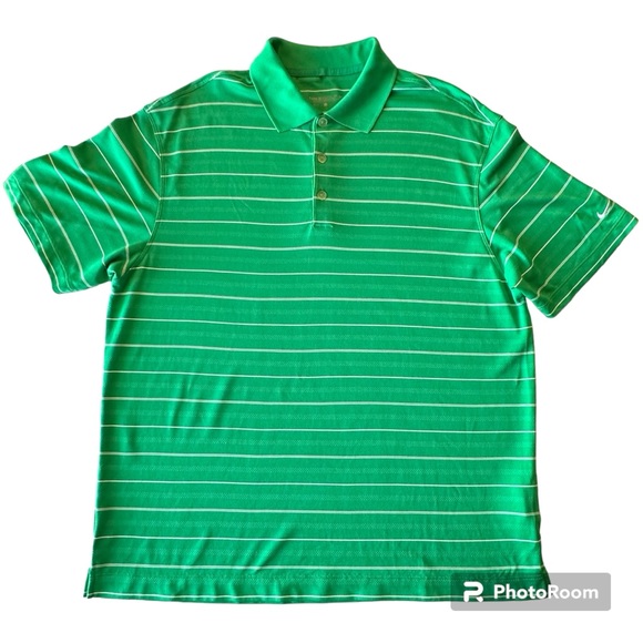 Nike Golf Mens Polo Dri-Fit Green White Striped Short Sleeve Polo Shirt Size L - Picture 5 of 16